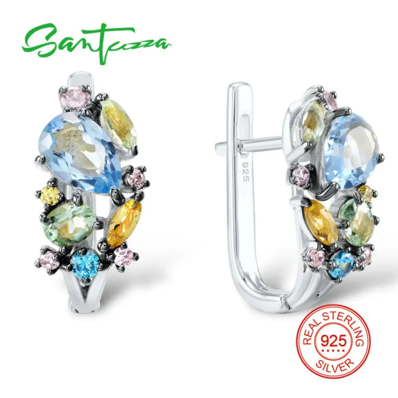 Женские серьги гвоздики из серебра 925 пробы с разноцветными камнями|silver earrings|earrings