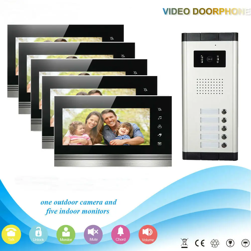 5 Apartment Wired Video Door Phone Intercom System 7