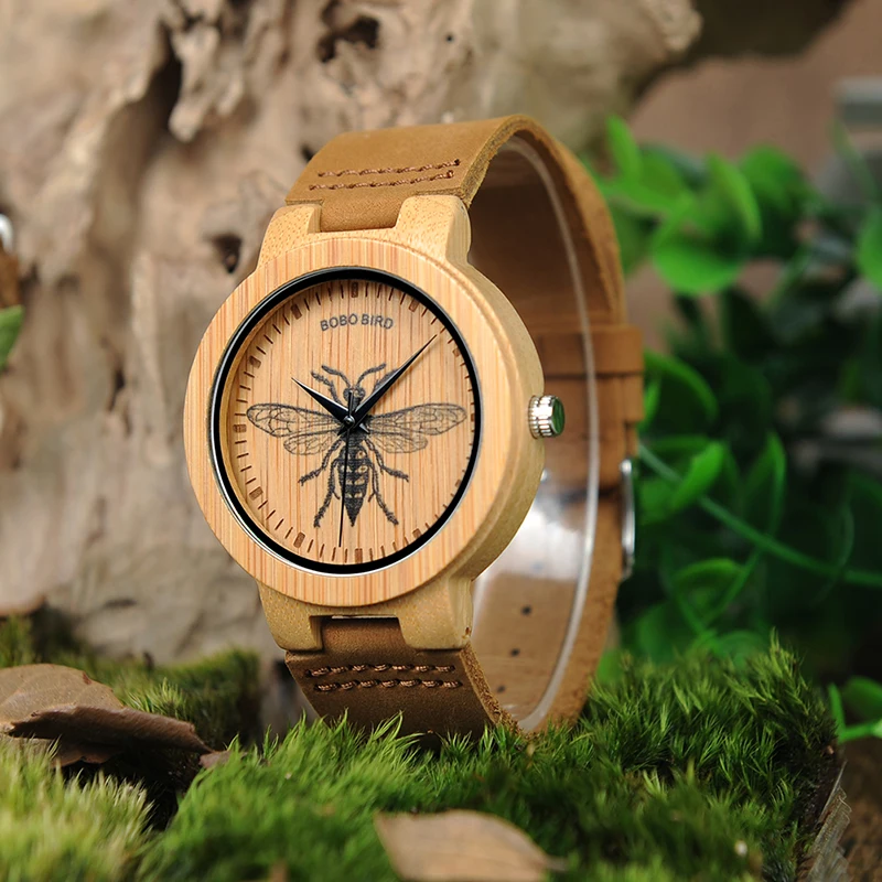 BOBO BIRD Wooden Watches Men Lifelike Special Design UV Print Dial Face Bamboo relogio masculino Ideal Gifts Timepieces C-P20