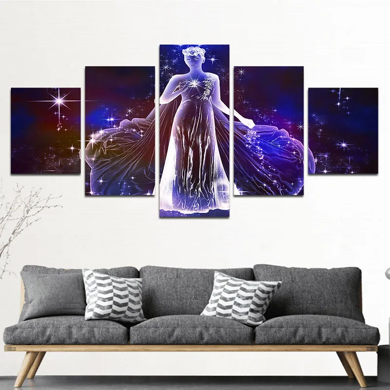 Printed Canvas HD Picture 5 Pieces Zodiac Virgo Abstract Wall Art