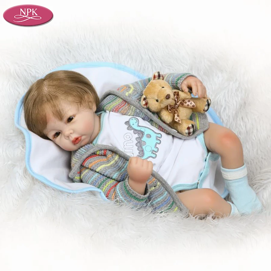 NPK 50CM Silicone Reborn Baby Doll Lifelike Newborn Boy + Soft Toys Bear Boneca Reborn Bebe Menino Brinquedos Magnetic Pacifiers (5)