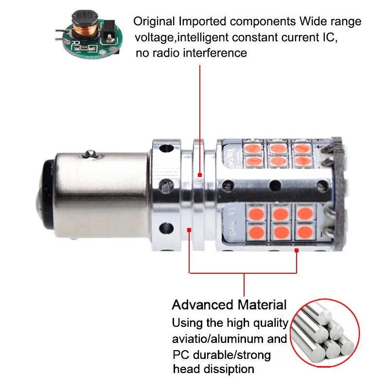 2 шт без резистора 1157 BAZ15D 7225 P21/4 W CANBUS Светодиодные лампочки 3030 SMD красный автомобильный резервный тормоз Стоп стояночный светильник Автомобильный задний фонарь