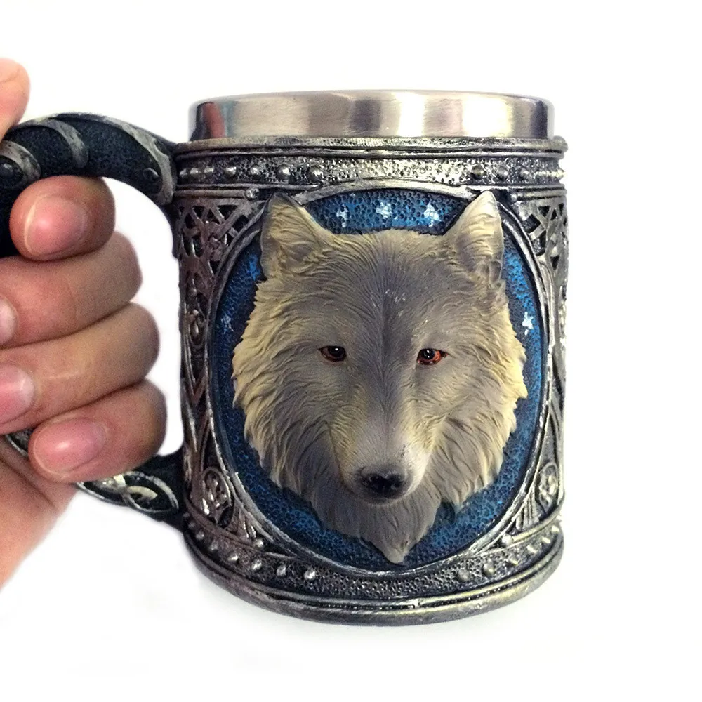 

Home Water Cups 3D Wolf King Head Pattern Mug Retro Resin Stainless Steel Coffee Tea Cup Creative Cups Dropshiping8.80