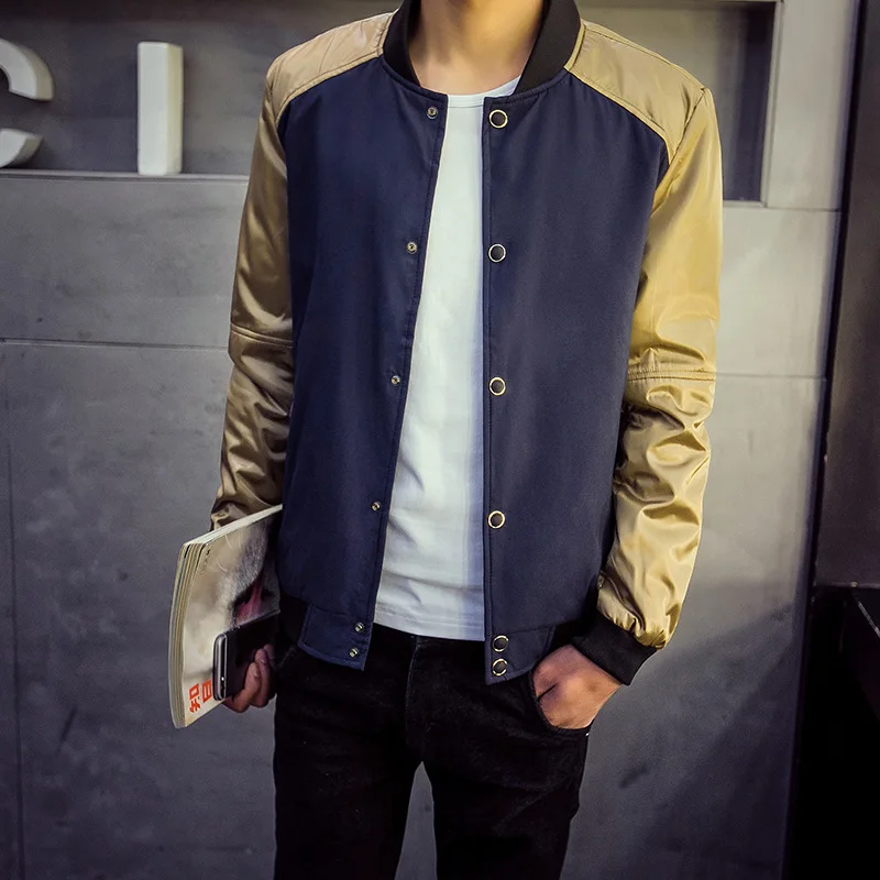 Patchwork Style Men Fashion Jackets Male Stand Collar Coat