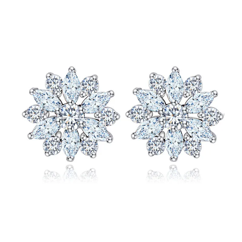 

Luxury Excellent Cut Cubic Zircon CZ Crystal Flower Earrings Fashion Bridal Wedding Jewelry for Women Daily Wear Accessories