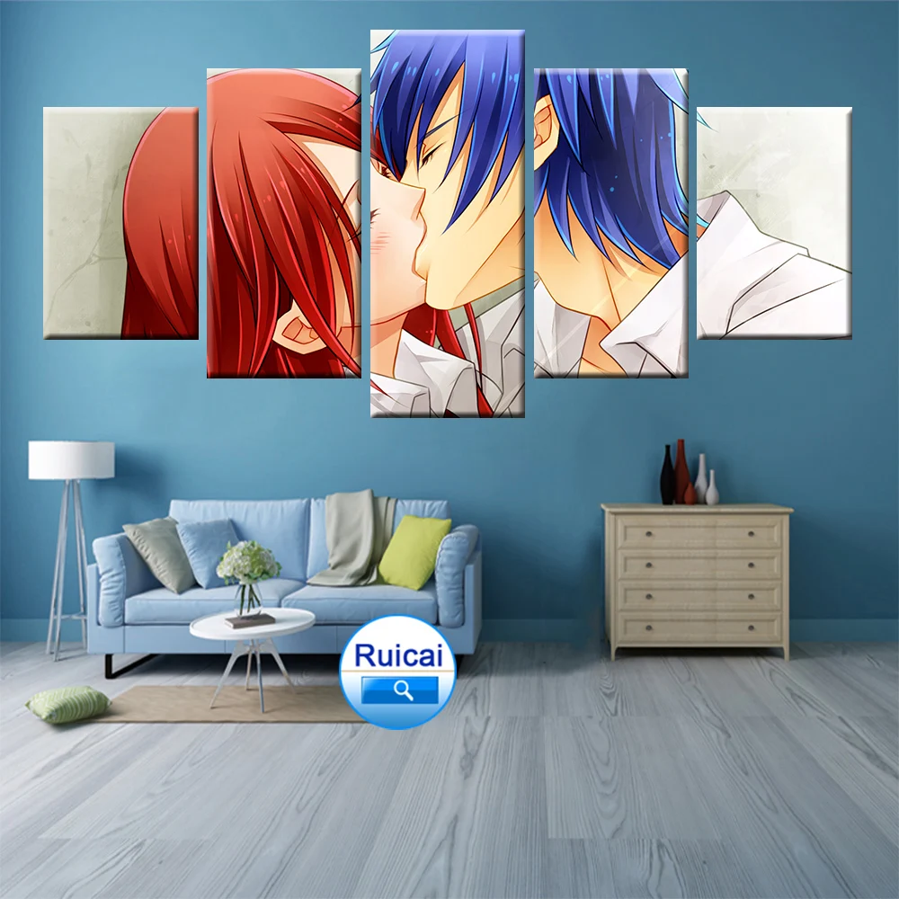 Fairy Tail с героями мультфильмов рисунок поцелуем плакат картины на холсте детская