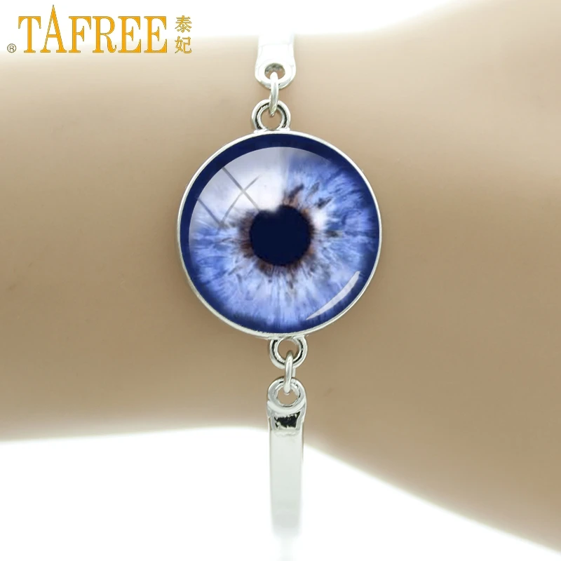 

TAFREE 2018 New Arrival Simple Jewelry Mystery Blue Eye Picture Bracelet Handmade Bangle for Gift FQ659