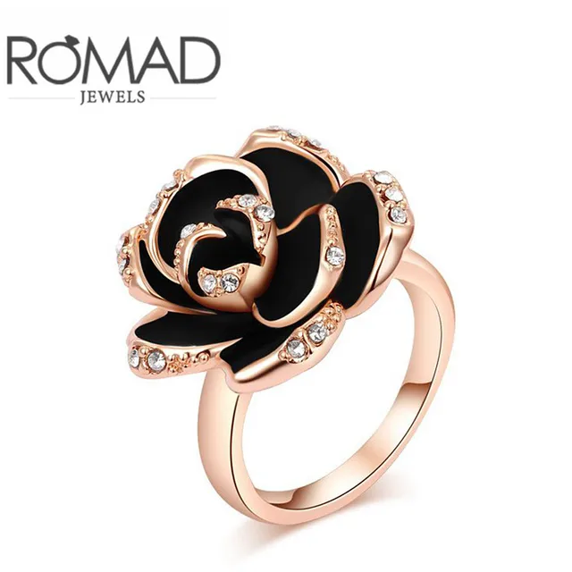 Romad Brand Black Rose Shaped Exquisite Gold Color Finger Romad Brand Black Rose Shaped Exquisite Gold Color Finger Engagement Rings For Women Wedding