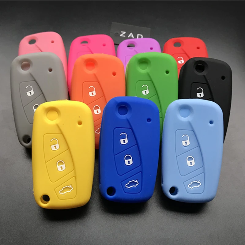 

ZAD silicone car key case cover for FIAT Panda Stilo Punto Doblo Grande Bravo 500 Ducato Minibus 3 buttons key