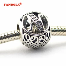 Ювелирные изделия из стерлингового серебра 925 пробы Подходит Пандора Подвески Браслеты Винтаж N с прозрачными кубические циркониевые бусины