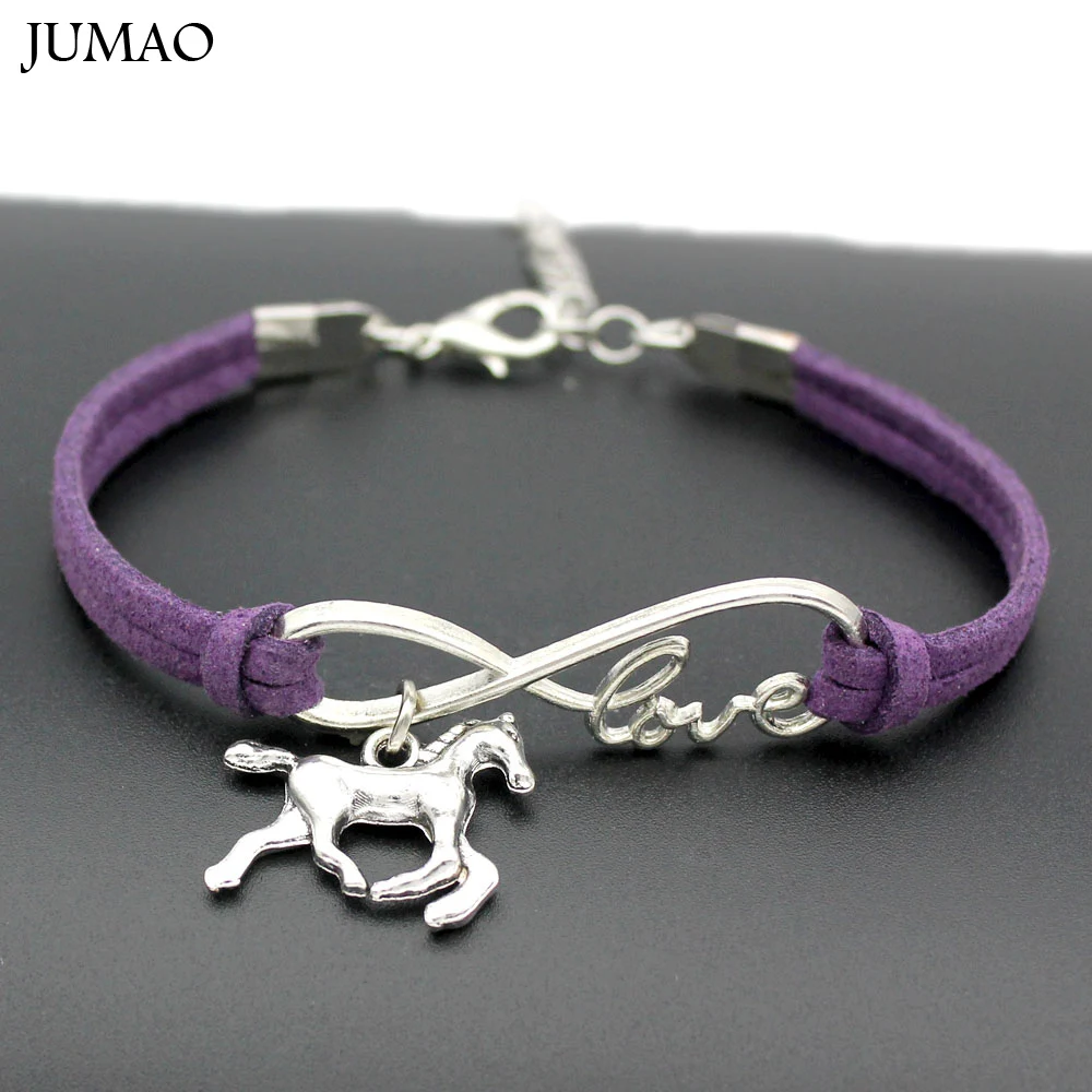 

New Fashion Silver Infinity Love Horse Charms Bracelets Leather Cords Wrap Bangle For Women Jewelry Gift For Christmas