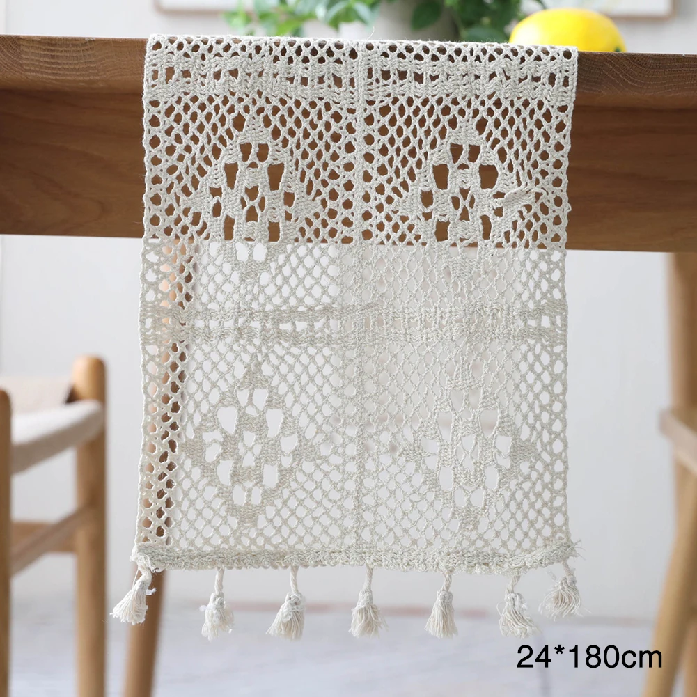 

Cotton Blend Home Table Runner Mat Tassel Crafts Dining Room European Style Dinner Elegant Holiday Out Party Floral