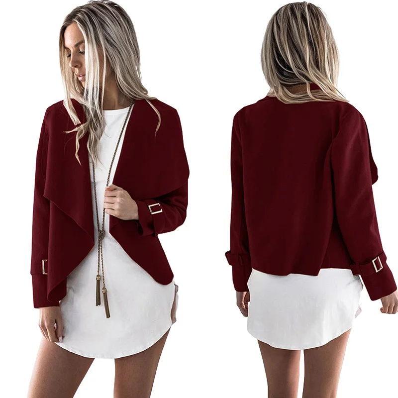 

Women Casual Jackets Ladies Solid Turn-down Collar Long Sleeve Open Stitch Fashion Ladies Tops Spring Jacket Coat Outwear