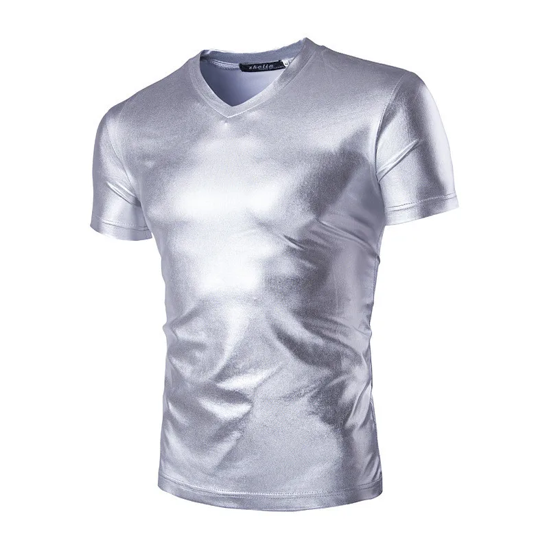 Летняя мужская Яркая футболка Модная Золотая Серебристая черная с круглым вырезом для ночного клуба сценическая Футболка мужская