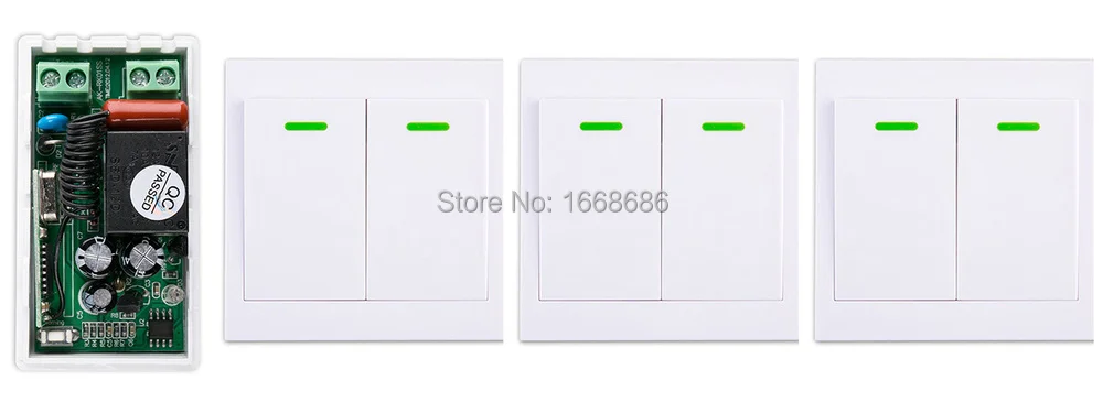 

New AC220V 1CH Wireless Remote Control Switch System Receiver +3* Wall Panel Remote Transmitter Sticky Remote Smart Home Switch