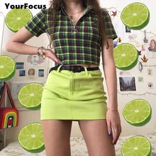 Шикарная милая уличная корейская свежая зеленая юбка с высокой талией узкая короткая мини-юбка