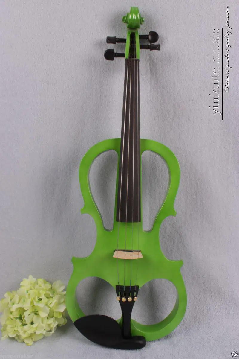 

New Electric violin 4/4 Powerful Sound silent solid wood ebony parts green #1350