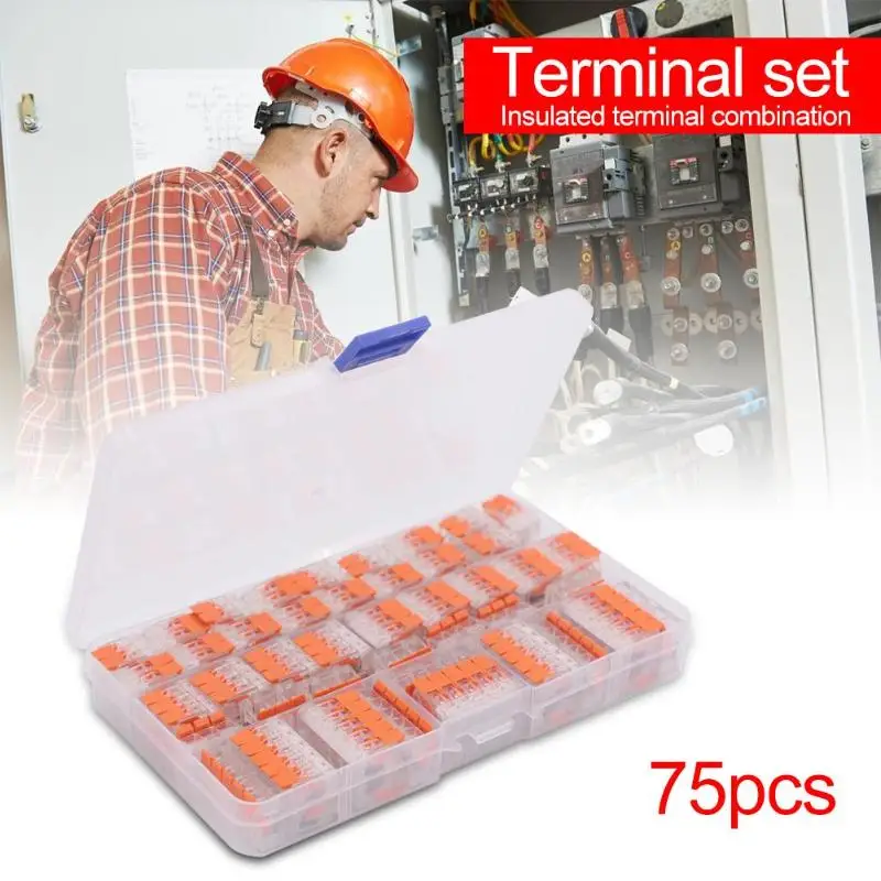 

75pcs Boxed Insulated Terminal Combination Compact Wiring Connector 2/3/5 Pin Insulated Cold Pressing Terminals Block Lever