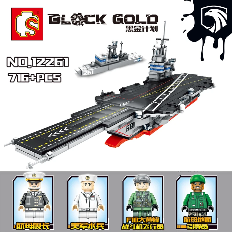

Black Gold-Nimitz aircraft carrier Military Series Building Blocks Bricks Compatible with legoinset Model toys Sembo 12261