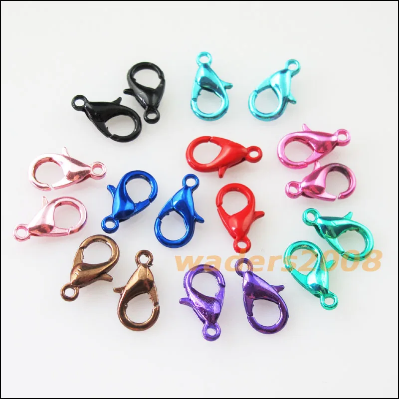

20Pcs Lobster Clasps Connectors Black Red Blue Pink Green Brown Mixed 7x12mm