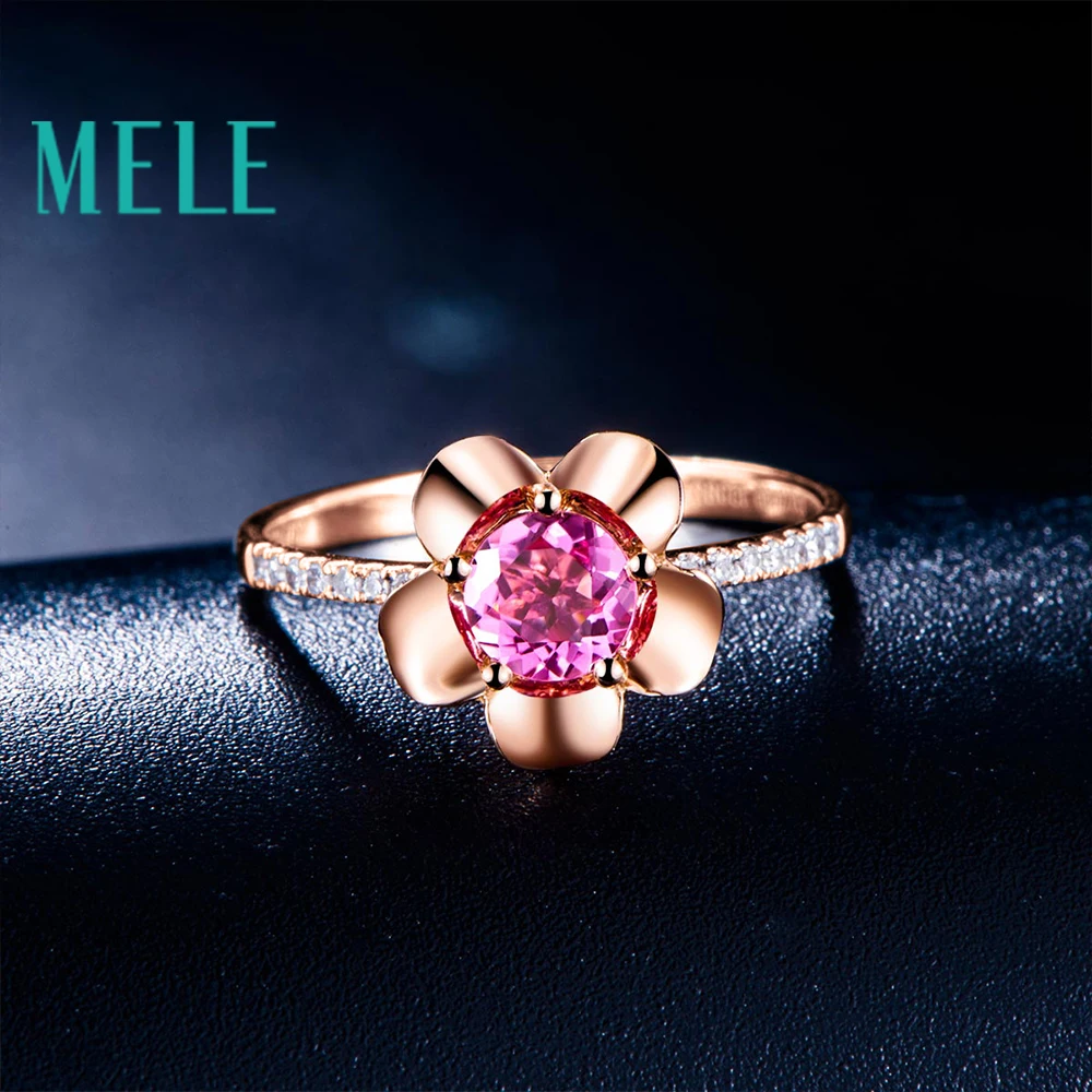 

Natural red rubellite 18K gold ring wiht diamonds women and girl flower shape fashion and beaut wiht high quality