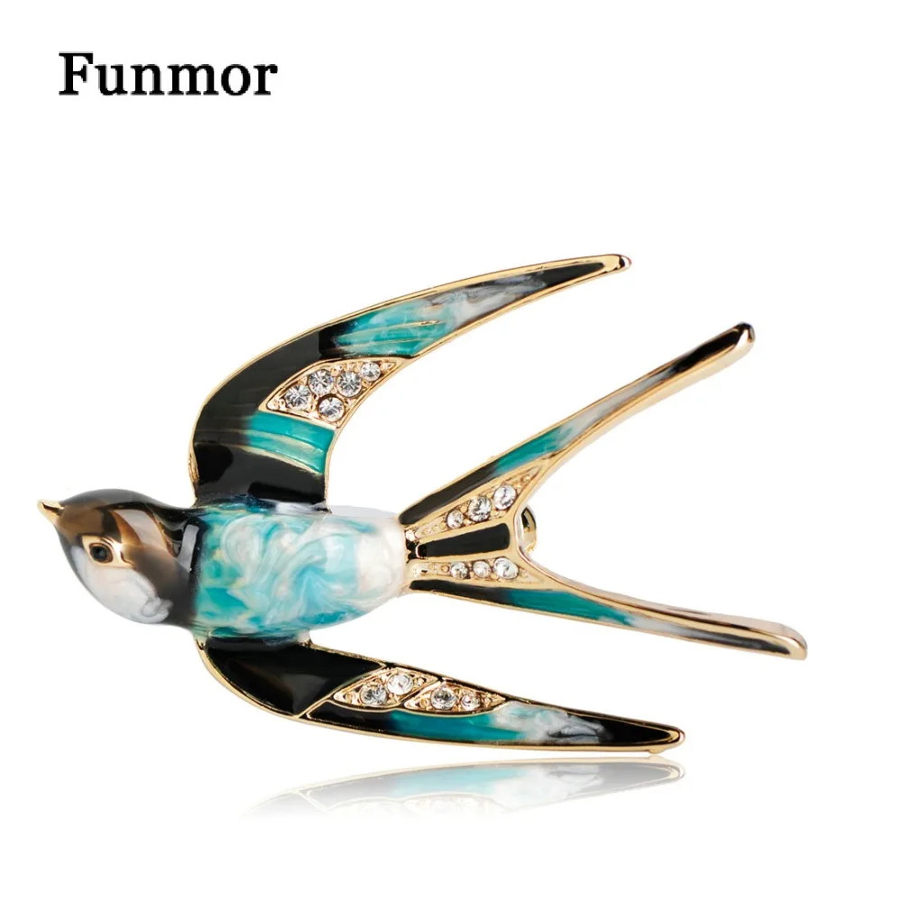 

Funmor Enamel Swallow Shape Brooch Pins Crystal Alloy Metal Scarf Pins Women Men Banquet Wedding Accessories Dress Coat Brooches