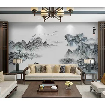 

Custom Wall Paper Mural Chinese Ink Landscape Painting Papel De Parede 3D Living Room Bedroom Self Adhesive Vinyl/Silk Wallpaper