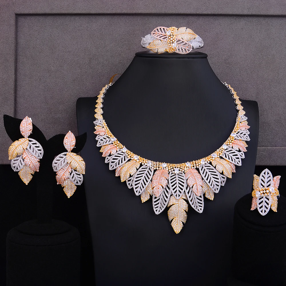 

GODKI Luxury Maple Leaf 4pcs Nigeria Cubic Zircon CZ Nigerian Jewelry sets For Women Wedding Dubai Gold Bridal Jewelry Set 2019