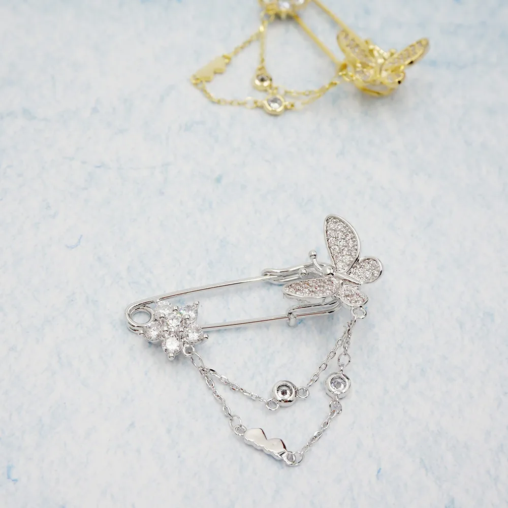 

Wedding Bridal Tassel Animal Brooch Women Men Fashion Luxury Zircon Butterfly Brooches Korean Collar Scarf Saftey Pins Jewelry