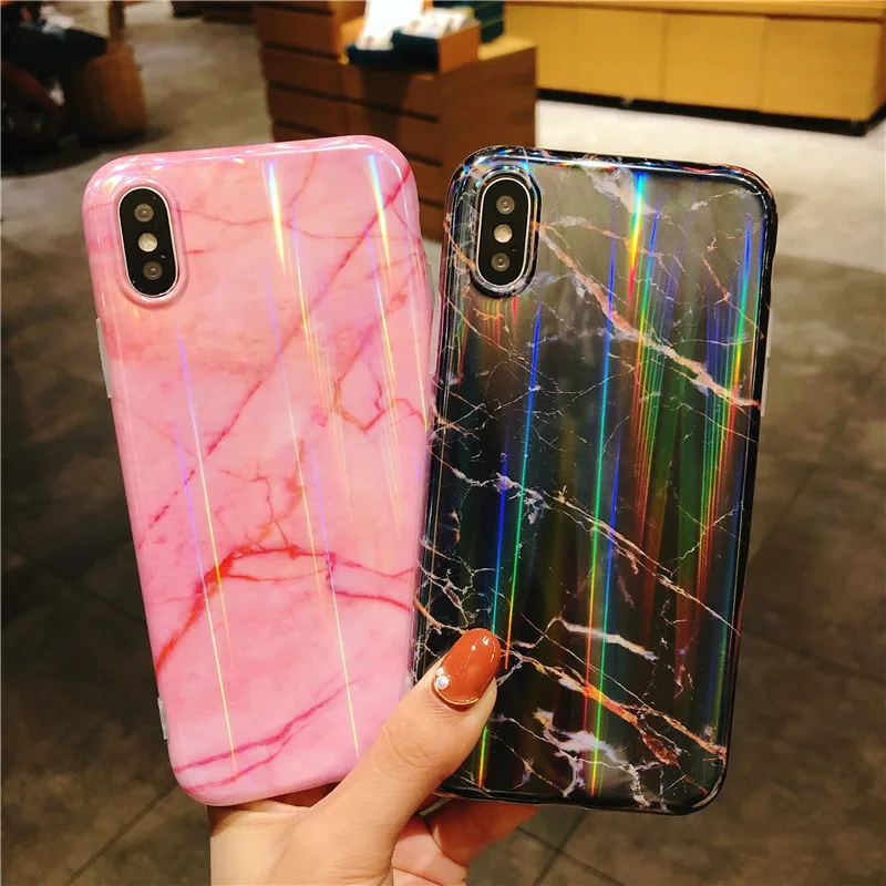 

Luxury Aurora Laser Marble Texture Cases For iPhone 8 Plus Soft Silicon Cover For iPhone 8 7 6 6S Plus X IMD Back Protect Funda