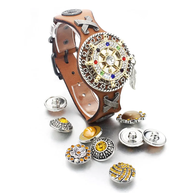 25 см регулируемый браслет с защелкой, винтажный металлический кожаный браслет, подходит для 18 мм, браслет с кнопкой для мужчин, ювелирный ремень для часов 9420
