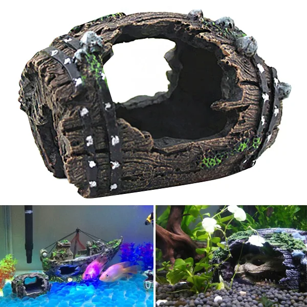 Fish Tank Landscaping Aquarium Wine Barrel Cave Shape Resin Craft