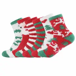 Новый коралловый флис Осень Зима Рождество короткие носки для женщин и мужчин хлопок полоса Санта Клаус Рождество дерево носки
