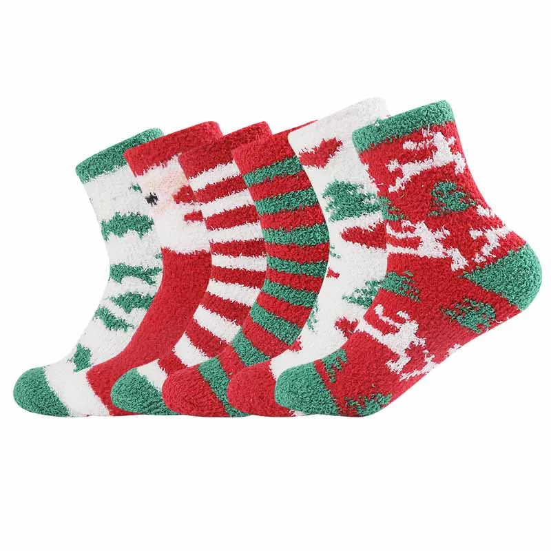 

New Coral Fleece Autumn Winter Christmas Short Sock Women Men Cotton Stripe Santa Claus Christmas Tree Socks Hosiery