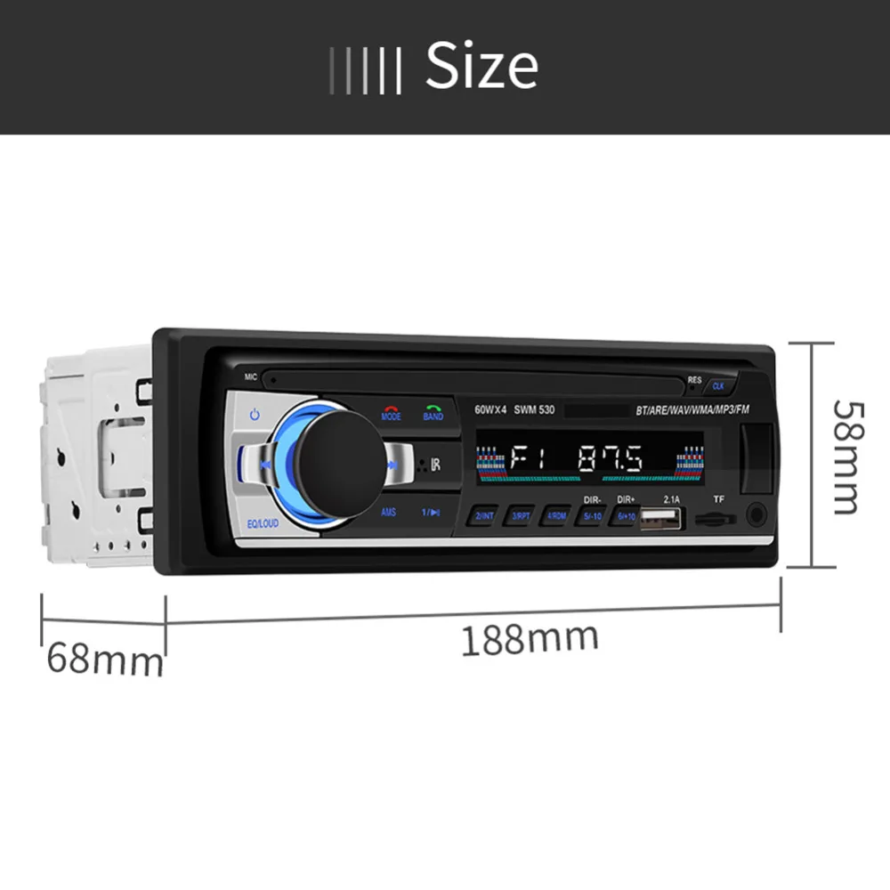 1Din SWM мотор 530 ЖК-дисплей автомобиля MP3 музыкальный плеер FM радио-проигрыватель вluetooth Авто RCA аудио автомобиля радио Dual USB AUX головное устройство w/TF слот для карт памяти