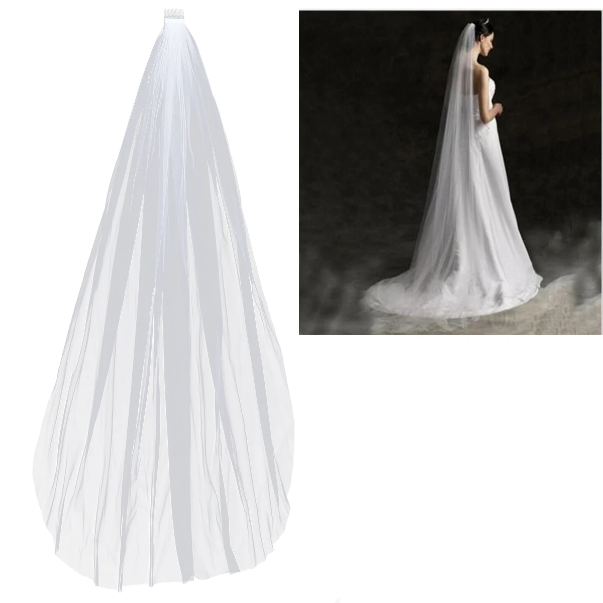 

Simple Long Soft Elegant Single Layer Wedding Veil Bridal Veils with Comb Wedding Accessories(Pure White,2 Meters)