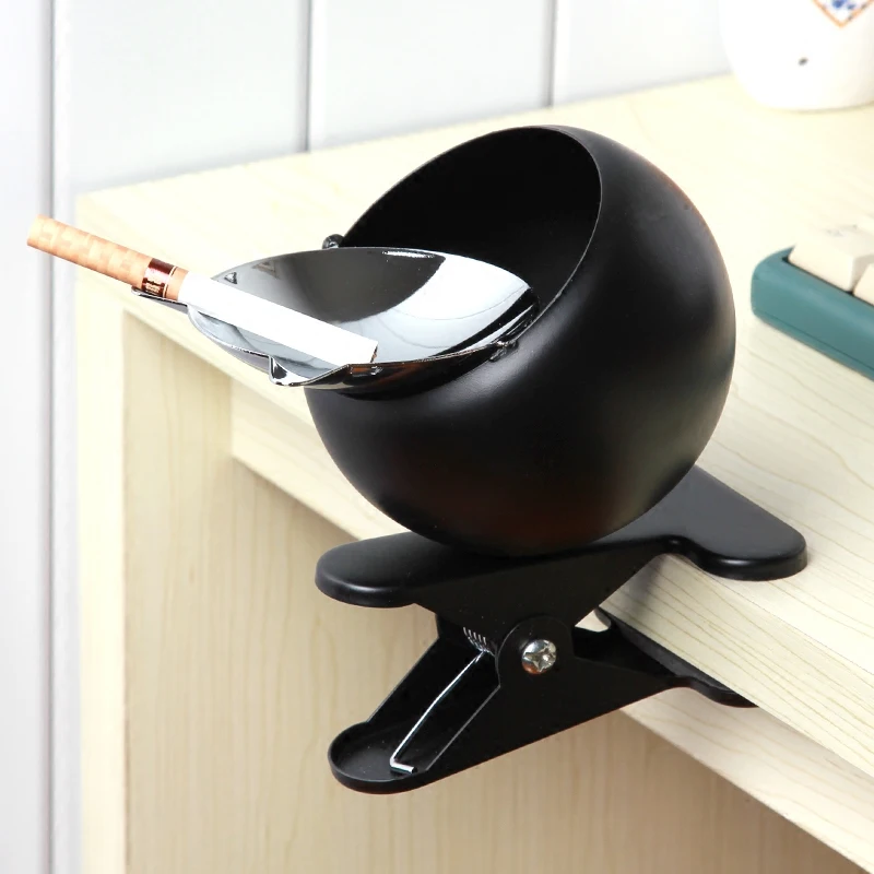 Portable Decorative Ashtray Smokeless, Metal Body with Lid & Clamp in