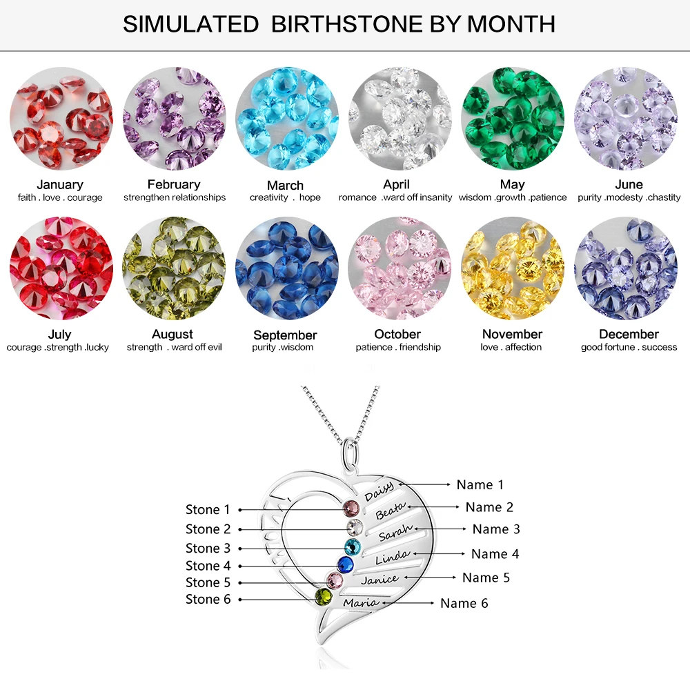 Мамин подарок имя ожерелье персонализированные камень рождения выгравировать имя 925 пробы серебряные ожерелья и подвески(JewelOra NE102362