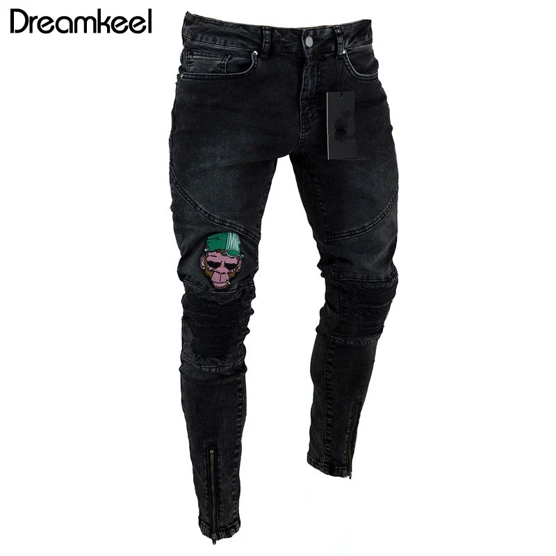 Мужские брюки, джинсы, модная уличная одежда, мужские джинсы, винтажные рваные джинсы на молнии, джинсы, штаны в стиле хип-хоп, мужские джинсы, Плюс Размер Y - Цвет: Black1