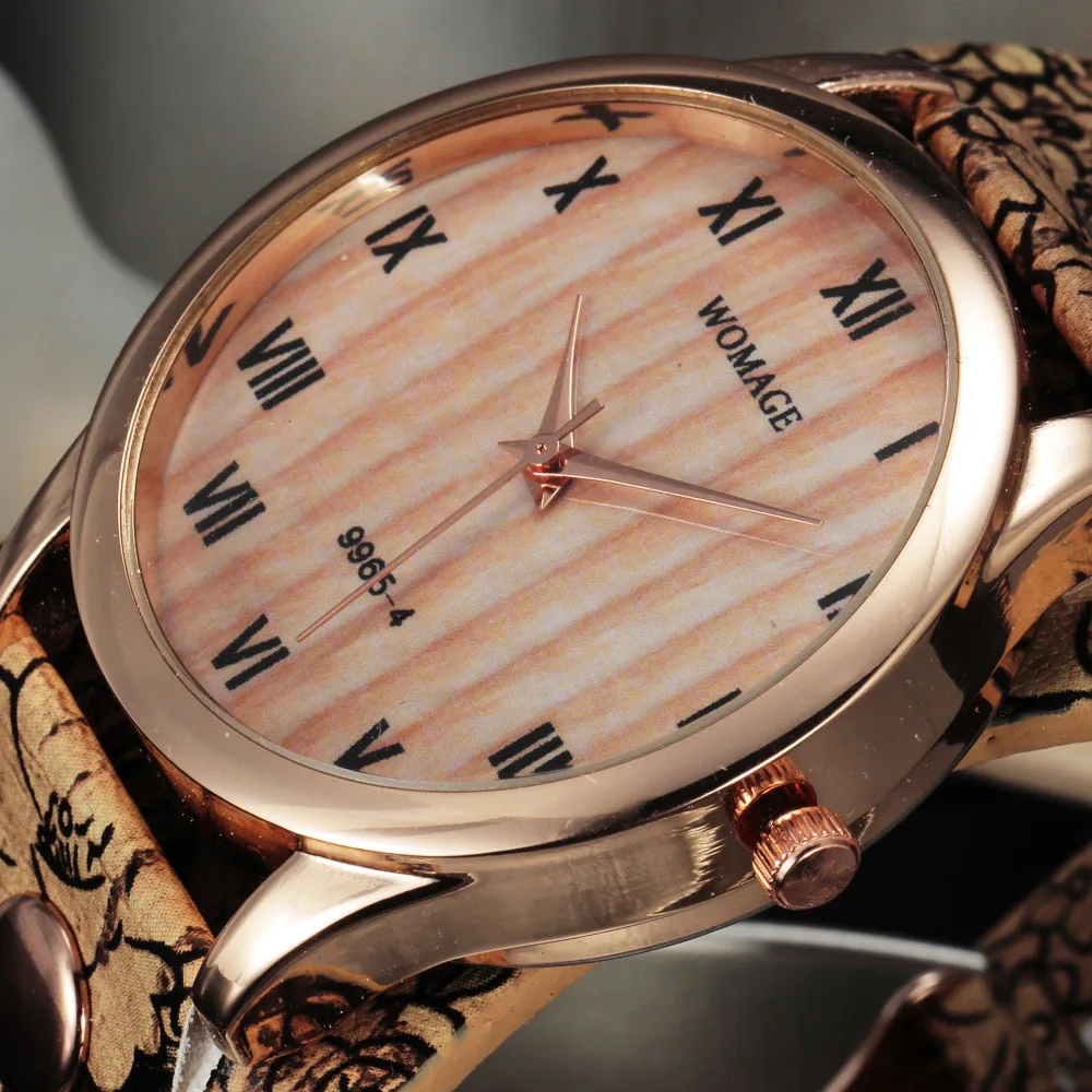 Роскошный бренд WoMaGe, женские часы-браслет, стальной чехол, с покрытием, стекло, форма тыквы, с принтом, кожаный ремешок, для девушек, кварцевые часы