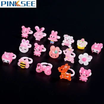 

5pcs/lot Lovely Cartoon Animals Children Resin Plastic Rings For Kids Girls Finger Ring Cute Mini Small Charm Jewelry