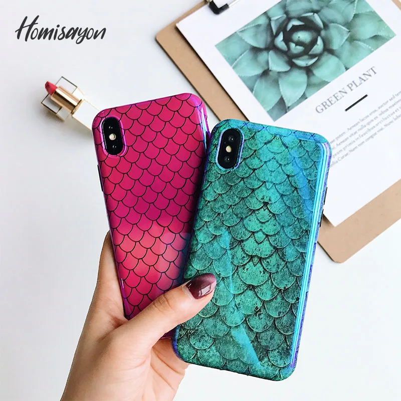 

HOMISAYON Phone Case For iPhone X 6 6S 7 8 Plus 3D Colorful Cute Fish Scale Geometric Matte Hard PC Phone Back Cover Cases Hot