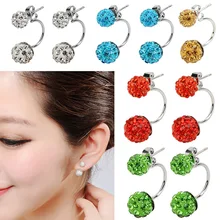 2016 New Double Side Earrings,Fashion Crystal Disco Ball Shamballa Stud Earrings For Women,Bottom Is Stainless Steel,Top Quality