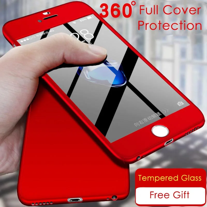 360 Full Protective Phone Case For iPhone 8 7 Plus 6 6s 5S X 10 Cover XR Xs Max Cases With Tempered Glass |