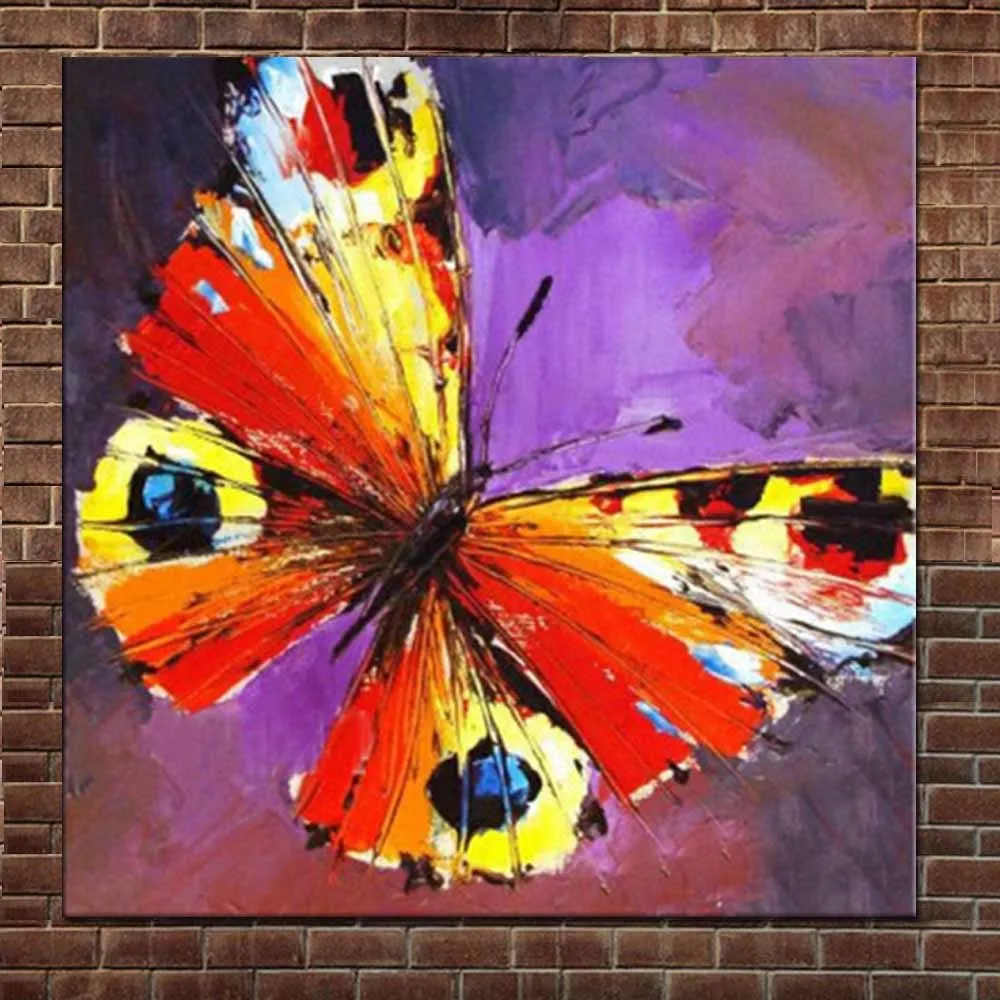

Hand Painted Abstract Animals Painting Butterfly Oil Canvas Painting Red Butterfly Wall Picture Living Room Home Wall Art Decor