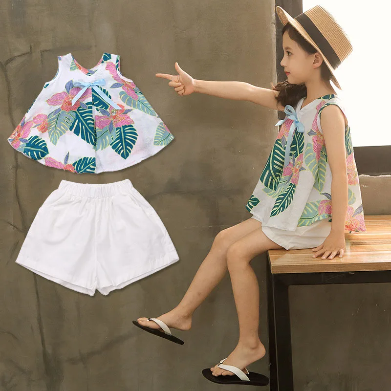 

Children Girls Clothing Sets 2019 Summer Vest Two-piece Kid Clothes Set Girls Print Children Clothing Toddler Girl Tops+Shorts