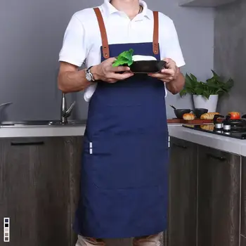 

Canvas Apron back Anti slipping cross belt design Adjustable Men Women Kitchen Chef Cooking Pinafore with Pocket