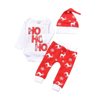 

2019 Newborn Infant Baby Boy Girl Romper Tops+Pants Christmas Deer Outfits Set