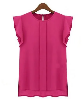 

2019 New Summer Women Blouse Loose Shirt O-Neck Chiffon Red Blue Green Shirt Tops Female Short Sleeve Blouse Size M-XL