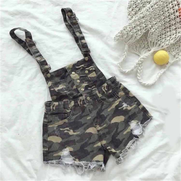 Denim Bibs Schoolgirl 2018 Spring New Loose Korean Thin Thin hole Flashes Fringe Shorts (21)
